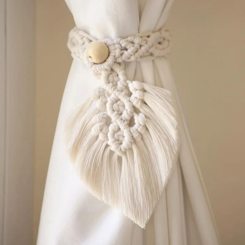 Bohemian Home Decoration Curtain Tiebacks Handmade Holdbacks Curtain Tie Back Holder by Hand-Woven Cotton Rope