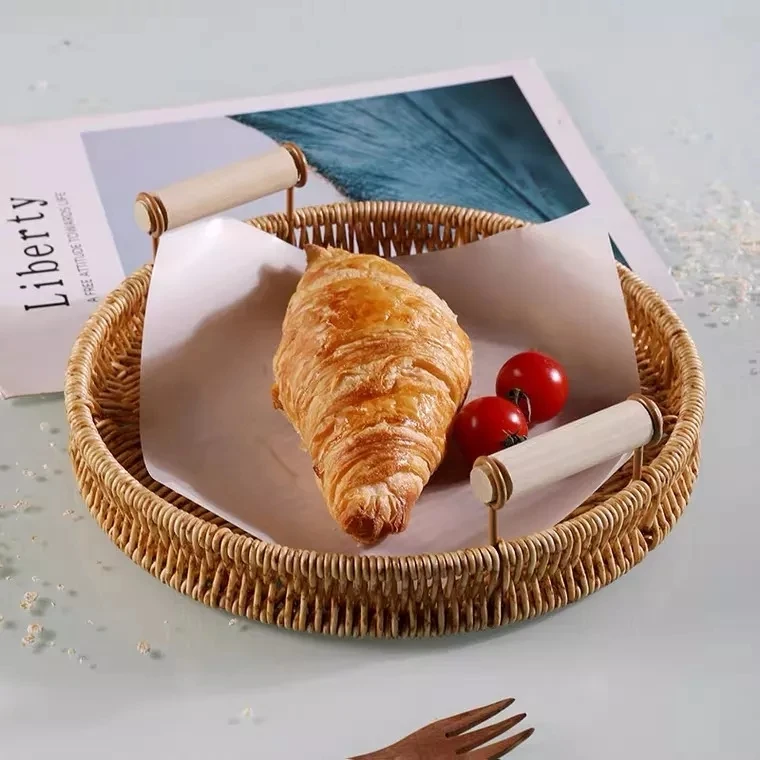 Wholesale  PP Rattan Basket Tray Hand Woven Storage Basket Tray PP Rattan Tray With Handle Plastic basket Home&Kitchen