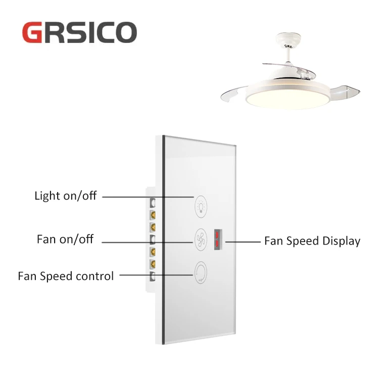 Smart Remote Control Switch for Ceiling Fan Light Touch Glass Panel with Tuya Alexa Google Home Voice
