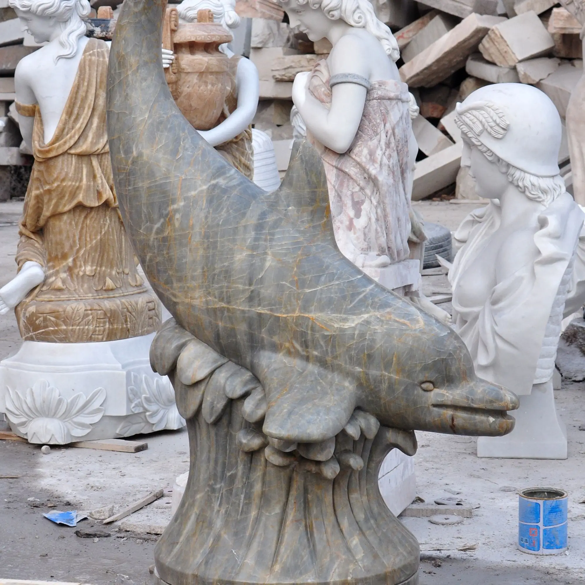 Factory hot selling handmade customized high-quality marble sculpture garden simple style white marble dolphin sculpture