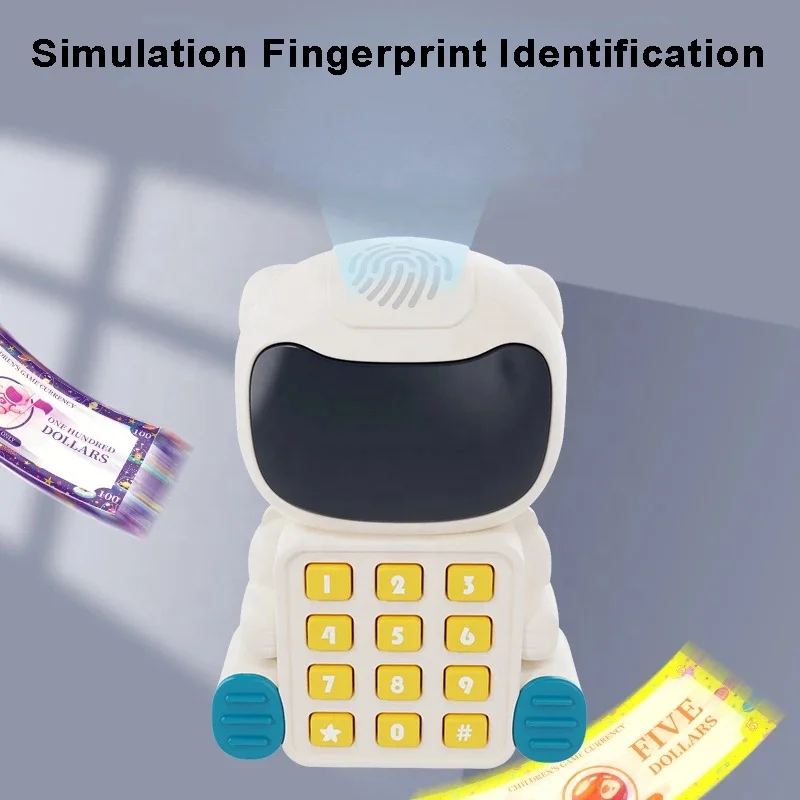 New kids saving money pretend play mini rocket piggy bank toy children fingerprint unlock projection money bank with music story