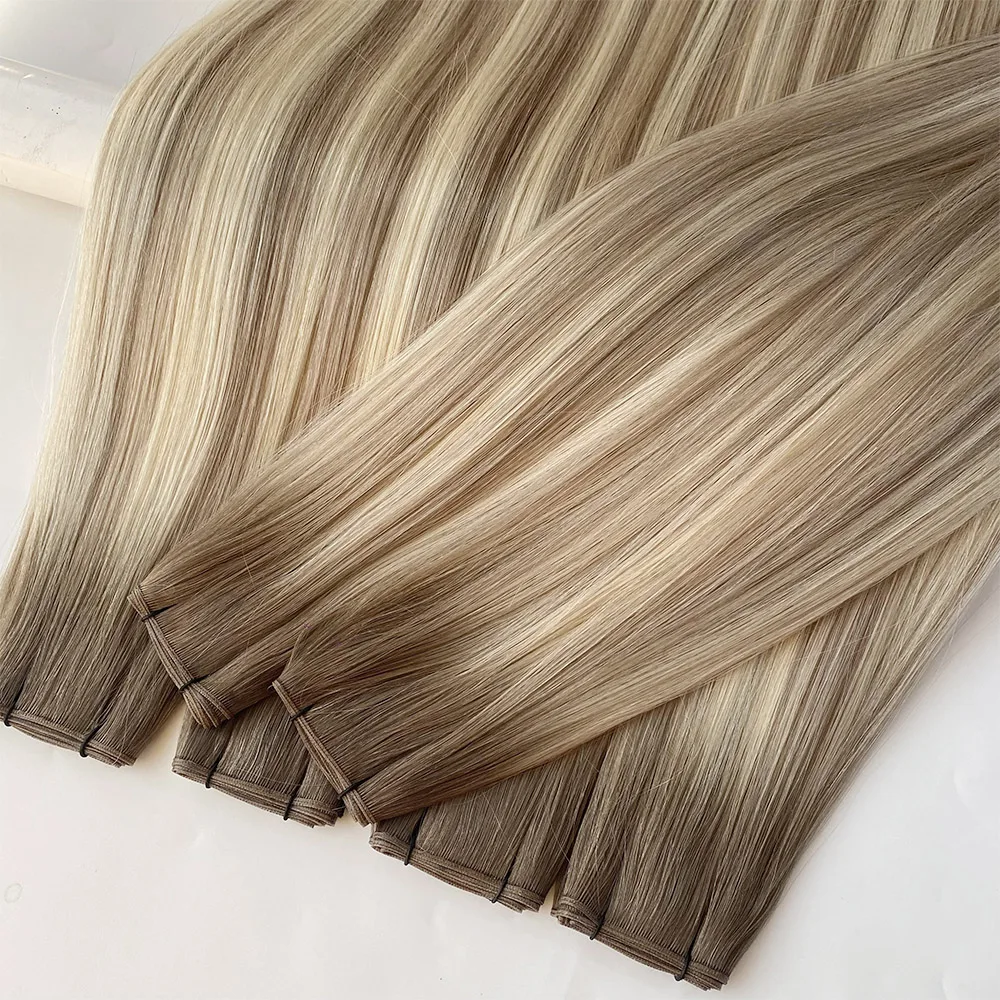Wholesale Remy Hair Double Weft Weave in Extensions Real Human Hair Platinum Blonde Genius Hair Extensions