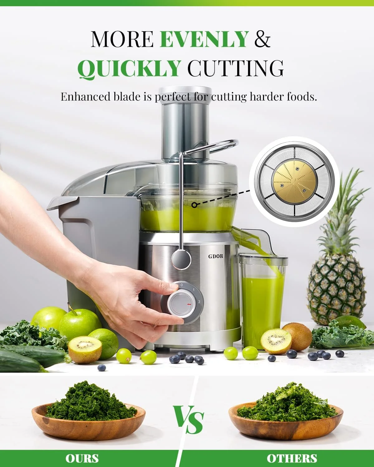 1300W High Juice Yield Silver Stainless Steel Power Juicer Safe Whole Veggie & Fruit Juice Extractor Maker Squeezer Machine