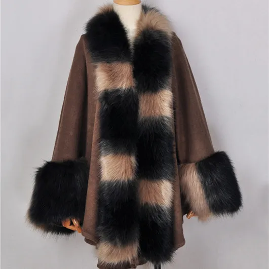 Faux Fox Fur Hair Collar Casual small white eiderdown Cape coat