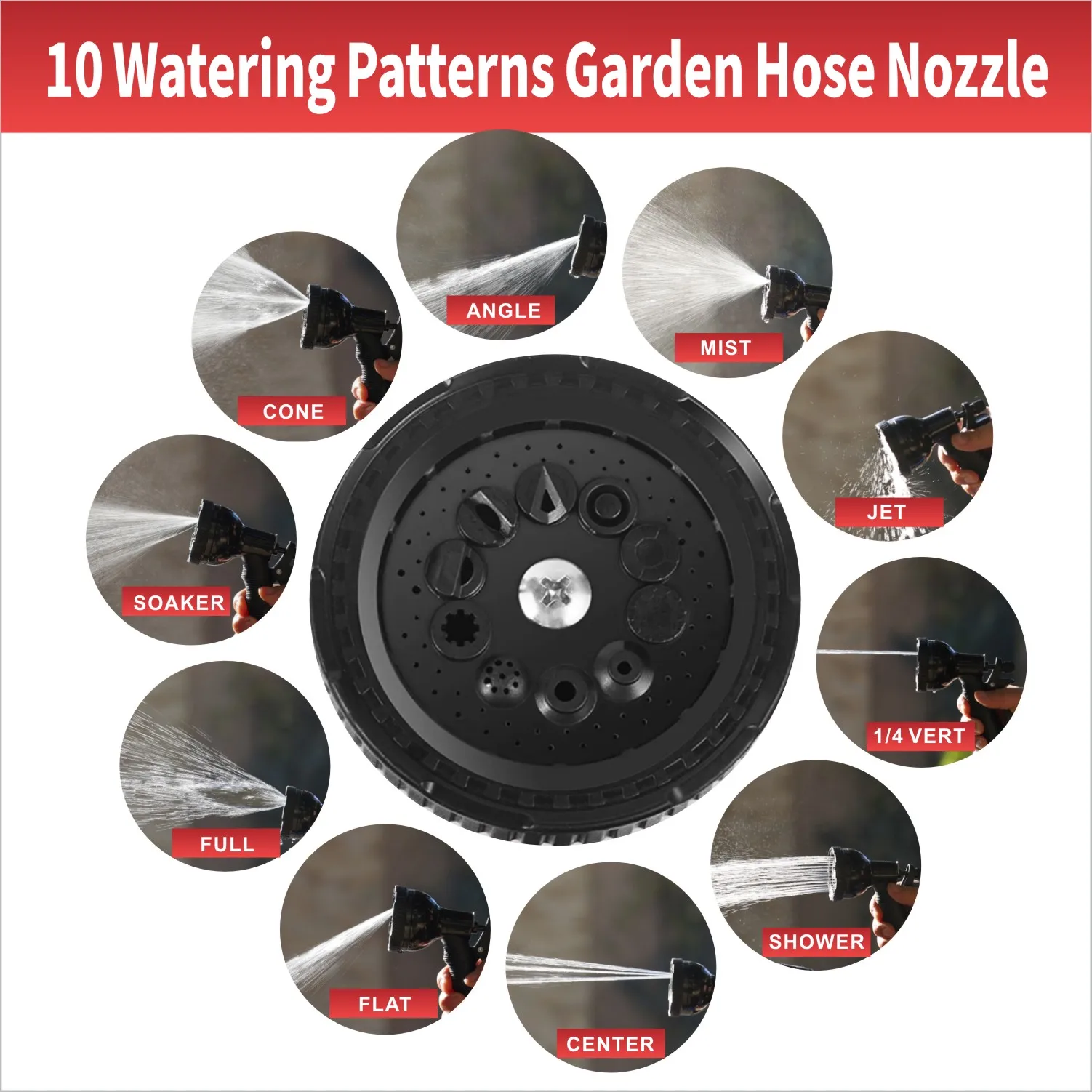 Garden Hose Nozzle High Pressure Hose Spray Nozzle 10 Way Spray Pattern For Watering Car Washing Showering Pet