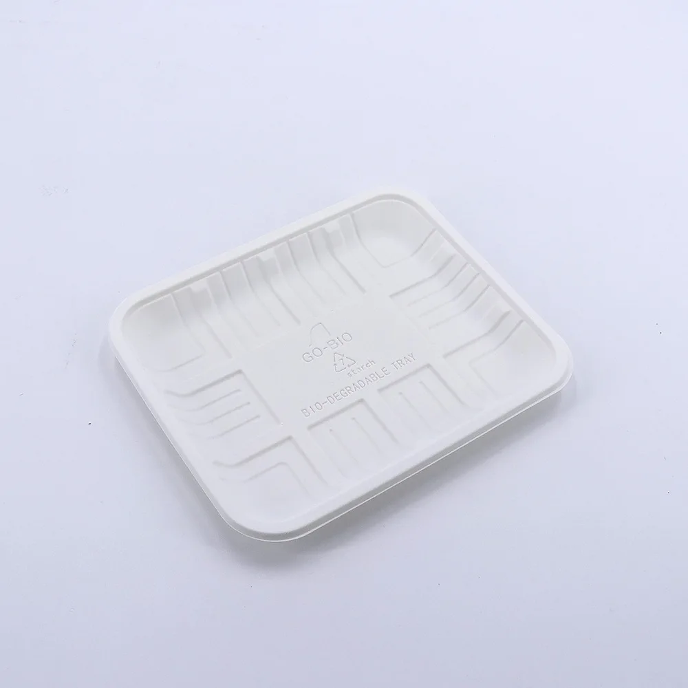 Disposable Biodegradable corn starch  Plates Customizable Fruit Meat Tray For Supermarkets Rectangle Sushi Tray