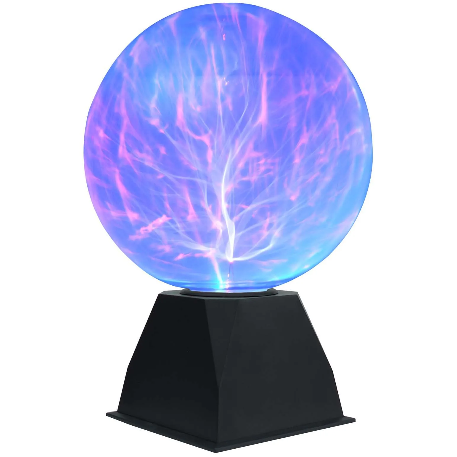 TIANHUA Acceptable Customize LED RGB Color Change Glass Ball With Plastic Bottom Base Plasma Light Magic Thunder Lamp