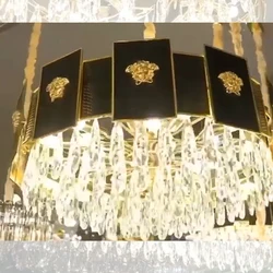 Luxury pendant light 2022 greek medusa style crocodile leather artistic black and gold round crystal chandelier