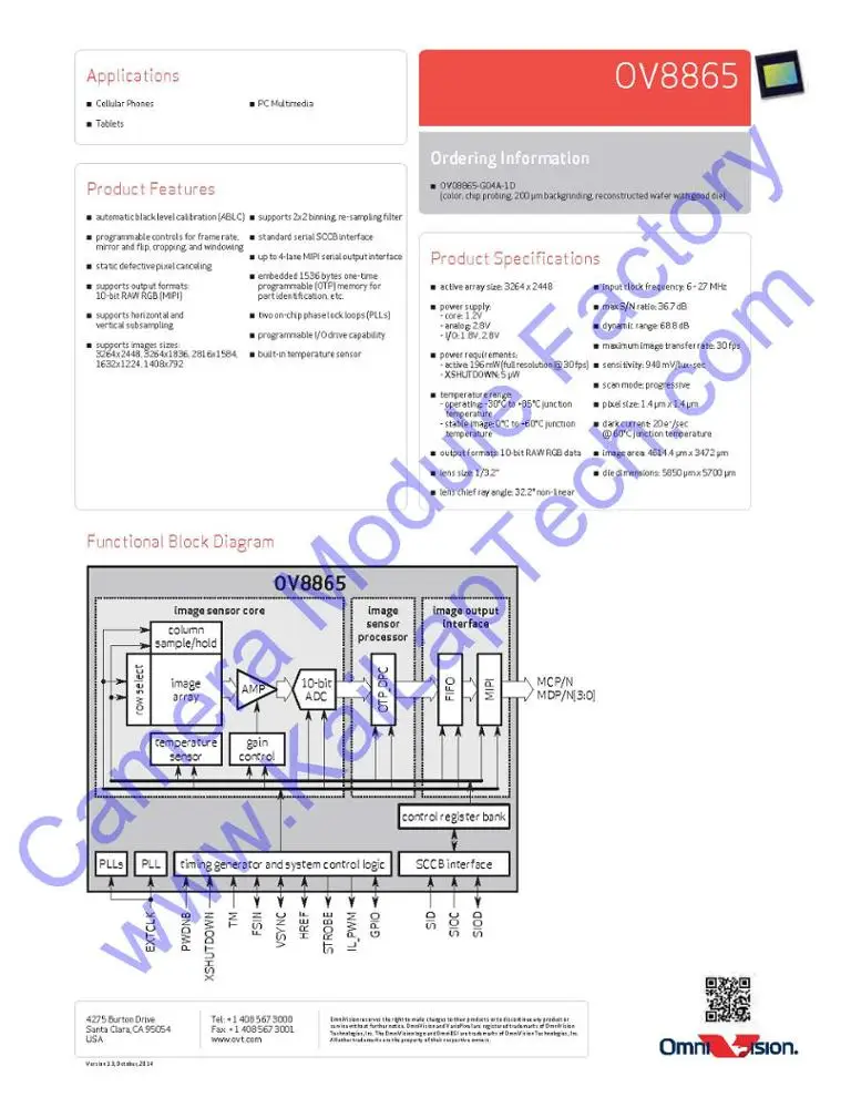  KLT-C1K-OV8865-A106B V2.1 OmniVision OV8865 Интерфейс MIPI с автофокусом 8-мегапиксельный модуль