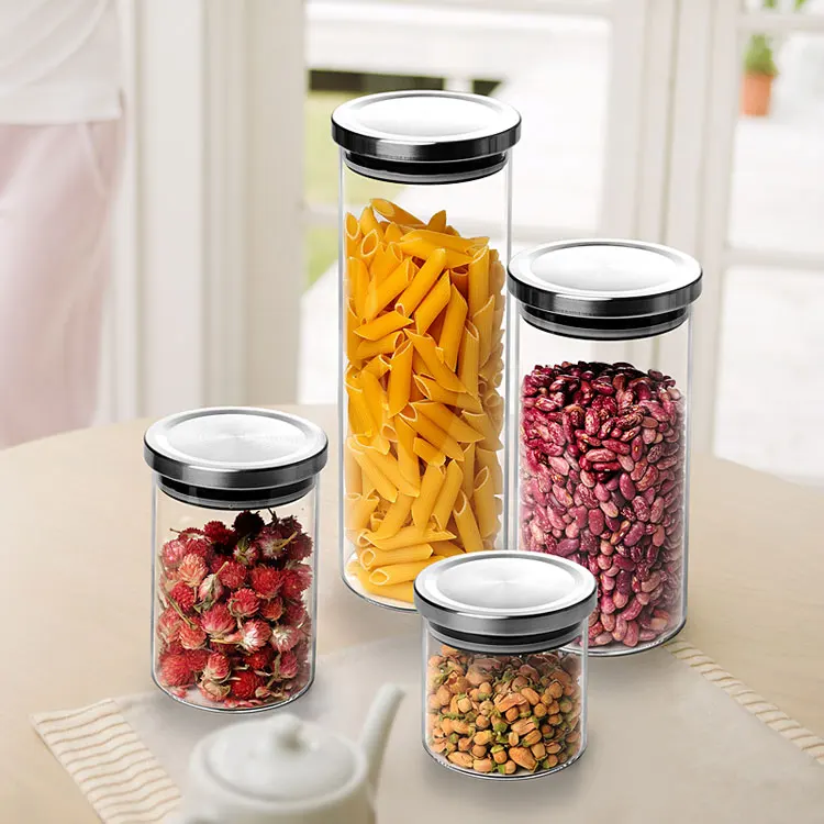 Wholesale  glass storage jar high borosilicate glass with metal lid for food storage