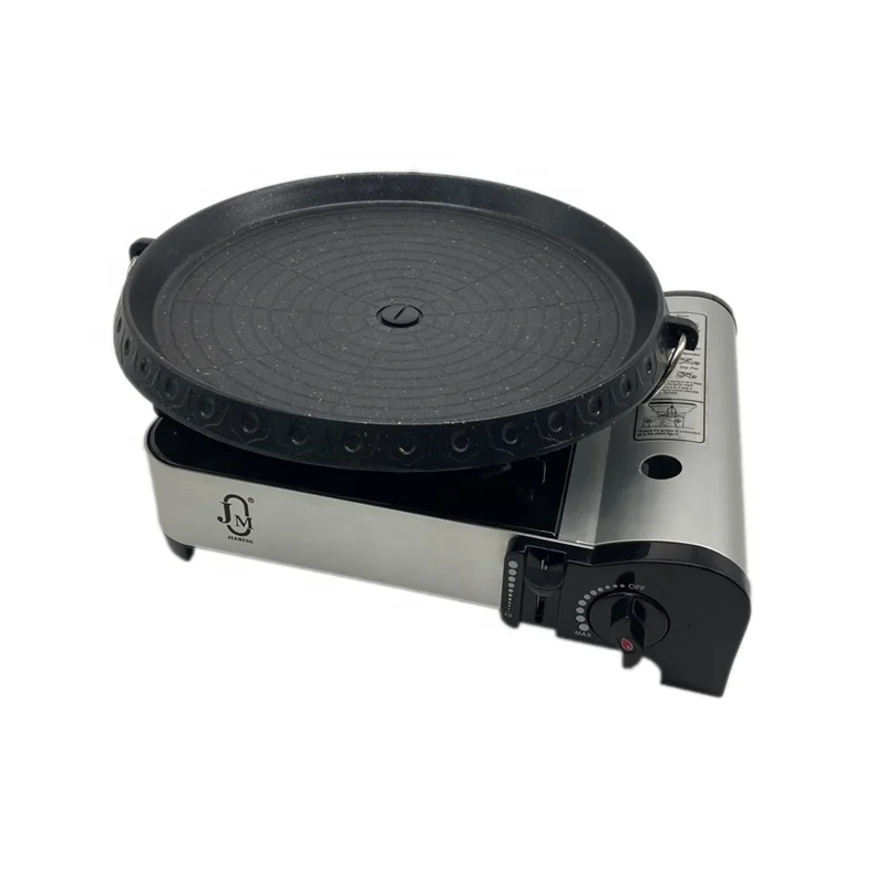 Портативная Корейская Бутановая газовая плита jiamer для барбекю, с антипригарным покрытием, круглый каменный гриль