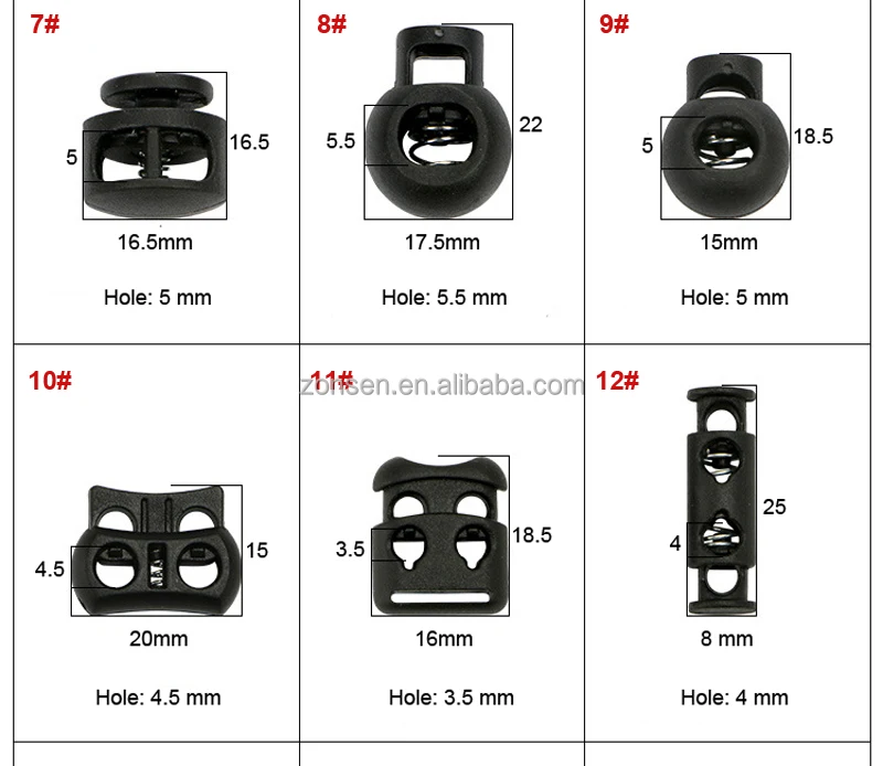 Many Sizes Wholesale Black Plastic Cord Lock Nylon Spring End Toggle Clip End Stopper For Clothing Bags Shoes