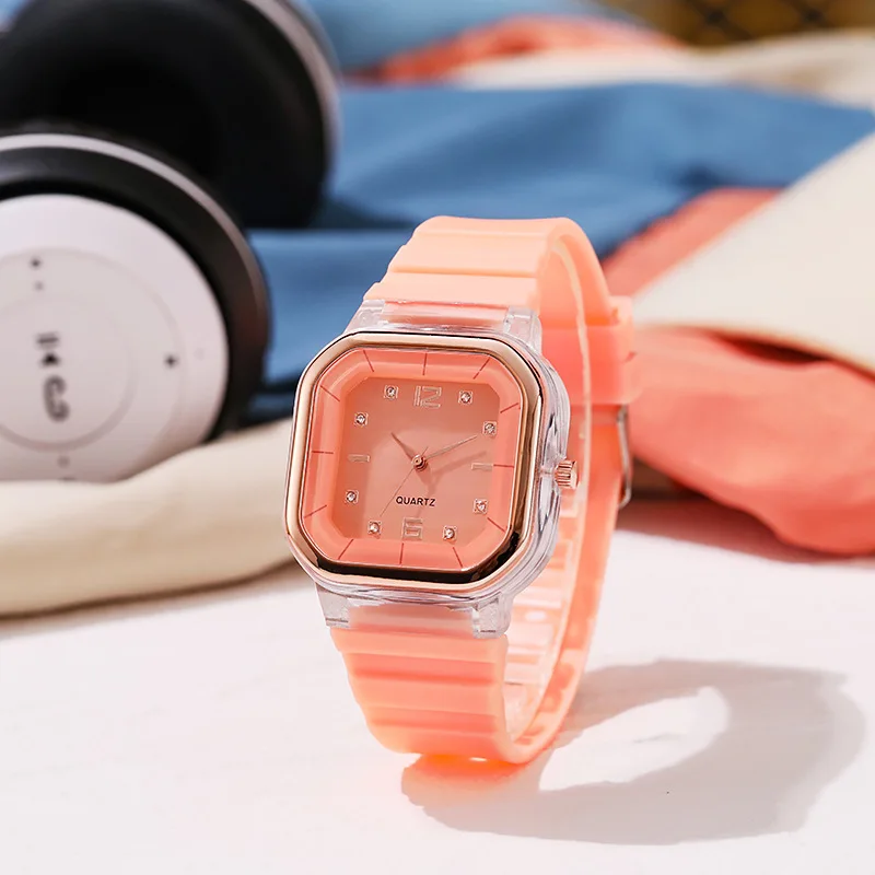 Fashion design Candy Color Jelly Student Silicone Band Girl Square Quartz Watches Trendy Sports Digital Dial Wrist Watches