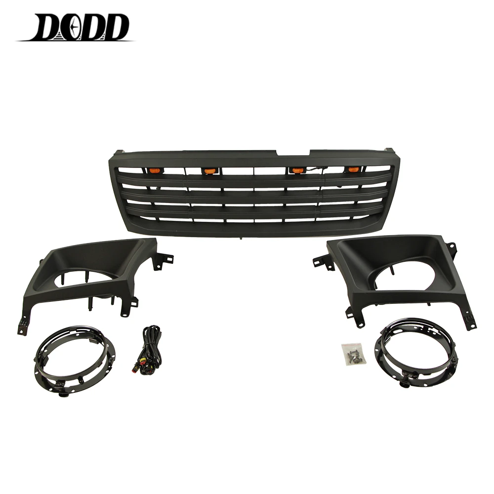 Body Kit Modified Black Front Grille With Grille Light Fit For LandCrusier LC100 1998-2006