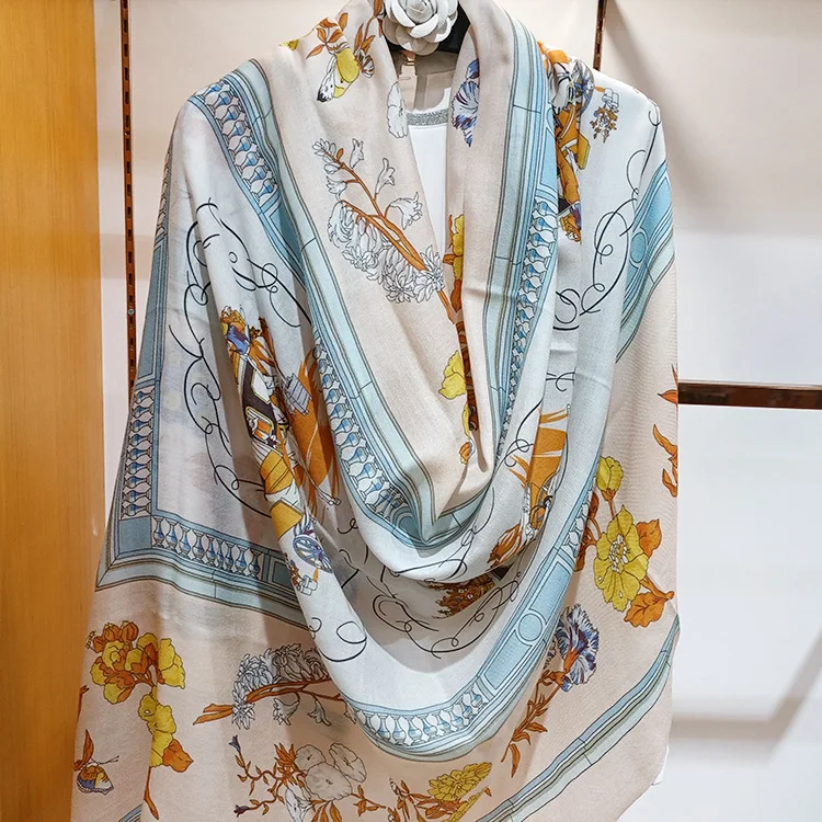 Supplier Customization Luxury Brand Shawl Fashion Pure Cashmere Scarf Printed Chiffon Shawl