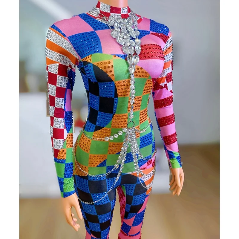 Hot selling women new colorful clothes high quality high neck luxury diamond elegant bandage women jumpsuit
