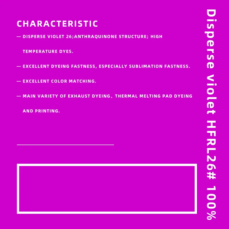 High-quality Disperse Violet HFRL, Disperse Violet 26 for Textile, 100% Textile Dyestuff