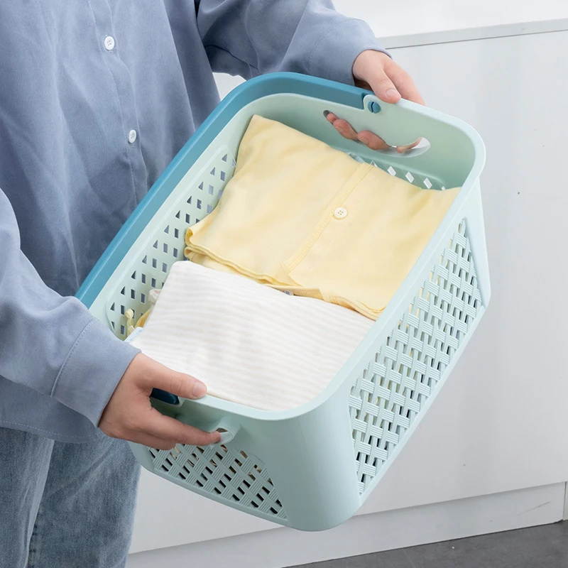 Portable storage organizer laundry plastic basket toy organizer storage baskets laundry basket with weaving pattern