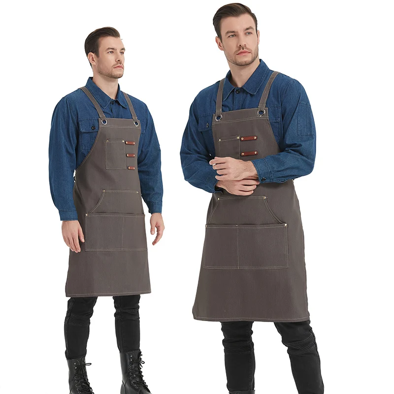 Coffee Shop Barista Chef Restaurant Men Leather Garden BBQ Grilling Denim Barber Canvas Work Aprons with Tool Pockets