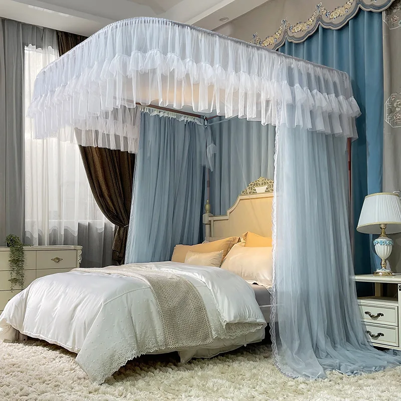 Mosquitero Princess Style Beautiful Lace Canopy Mesh Indoor Home Decoration Net King Queen Size Bed Square Shape Mosquito Net