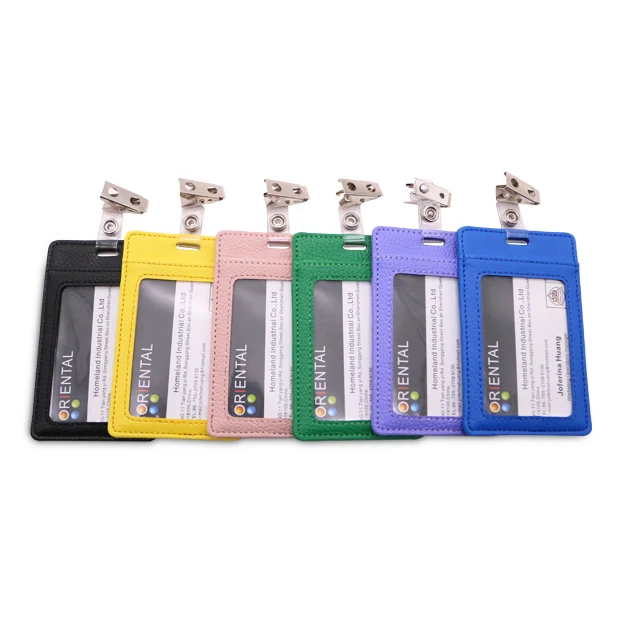 High Performance Wallet Clip PU Card Holder Leather Name Logo Custom ID Badge