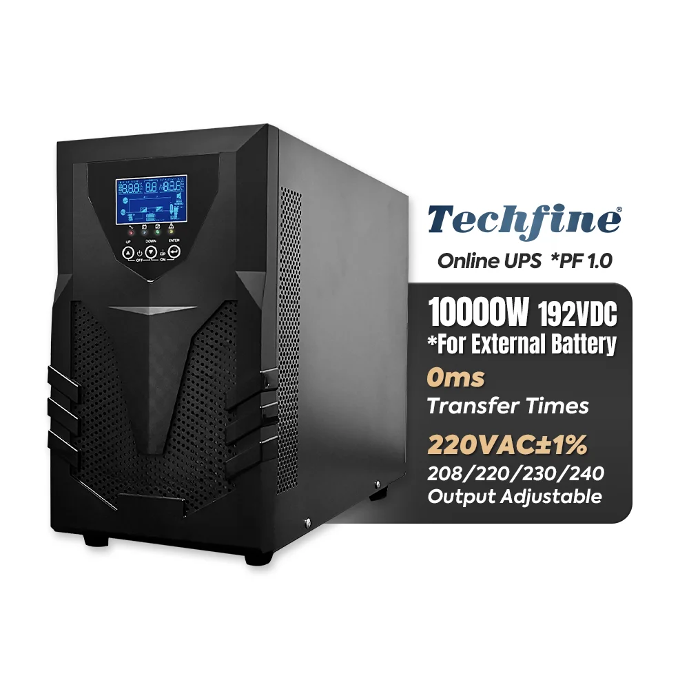 Pure Sine Wave 10000W 220V 110V Uninterruptible Power Supply 10KVA 10KW External Battery Online UPS for Computer Desktop