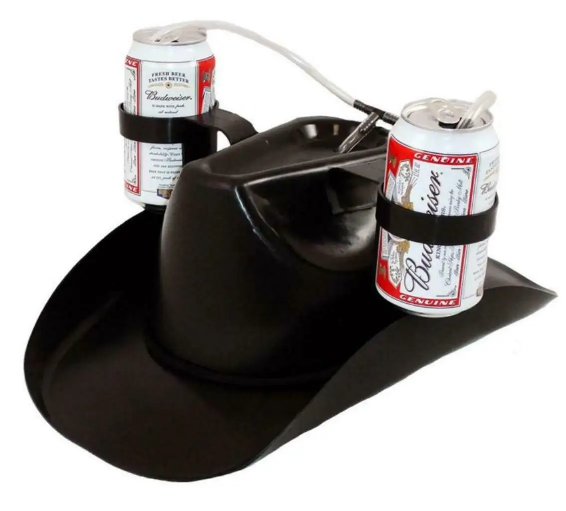 Cowboy Black beer Hat Party Drinking 2 Cans Football Stag Helmet Novelty Cosplay
