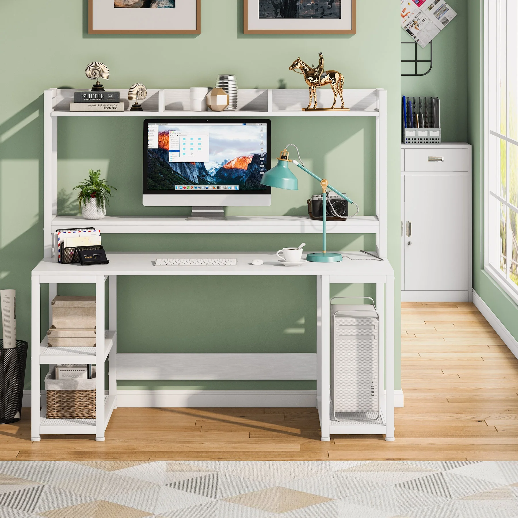 Tribesigns 55 Inches Studio Computer Desk with Monitor Stand Office Writing Desk PC Table Home Office Furniture