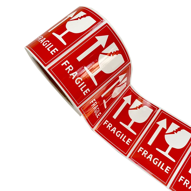 Custom Printing Breakable Red Warning Shipping Fragile Private Package Label Stickers Roll in Stock