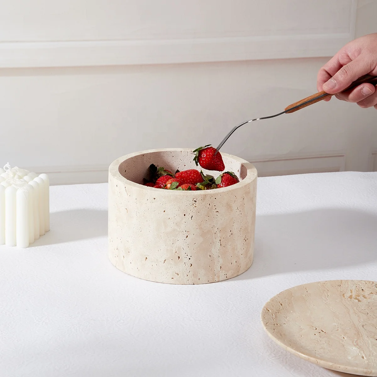 Home Decor Round Travertine Marble Bowl Storage Container Jar kitchen accessories Travertine fruit container flower pot