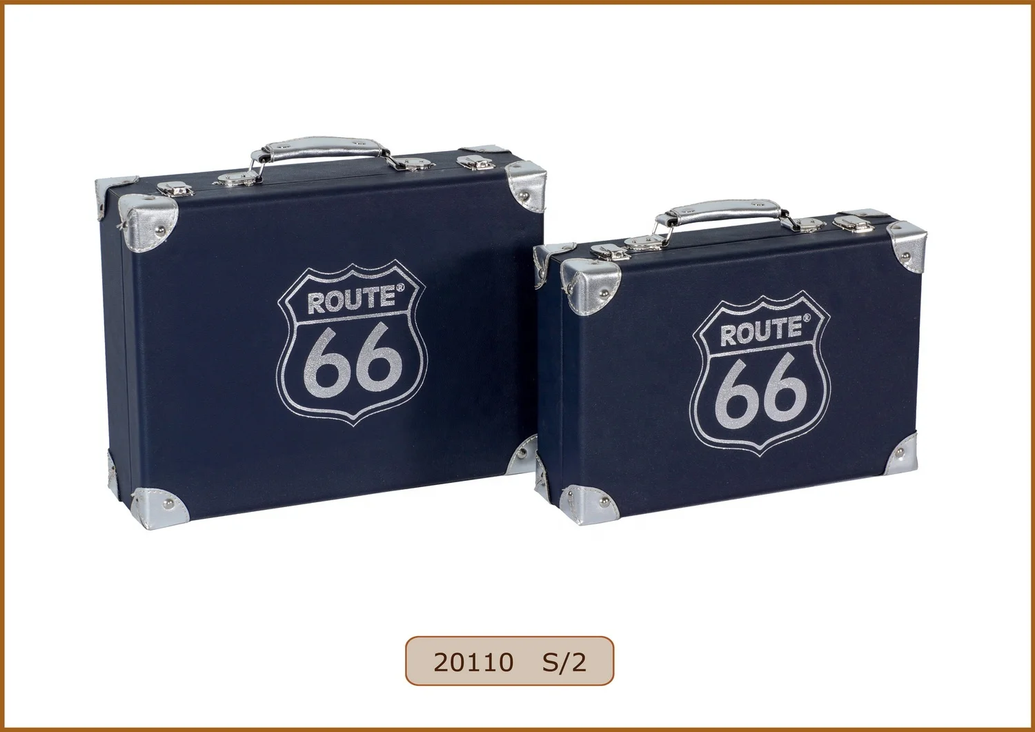 Decorative Wooden Luggage Suitcase Storage Trunk Sets with PU Faux Leather and Pressed Logo Covered