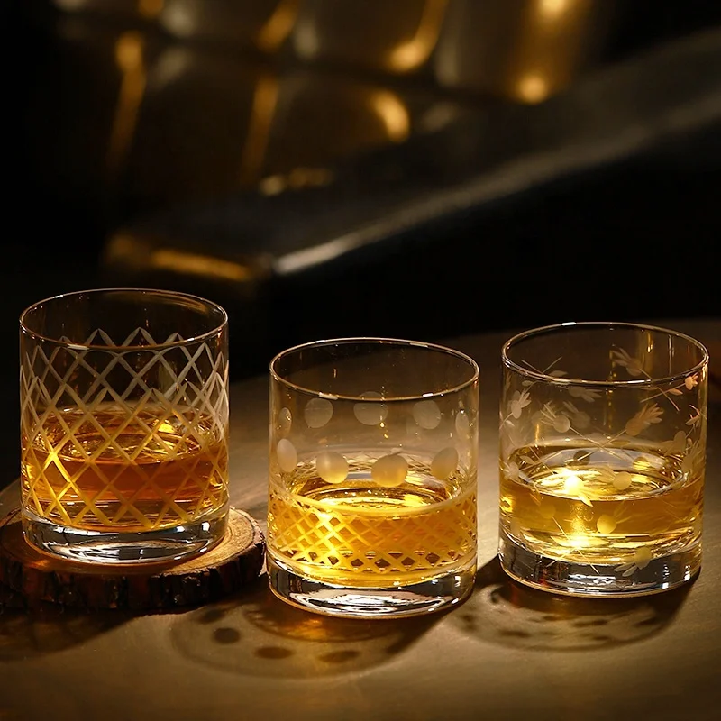 Hot Sale Printed Engrave Crystal Whiskey Glass Rock Glasses Whiskey Glass Handmade For Bar