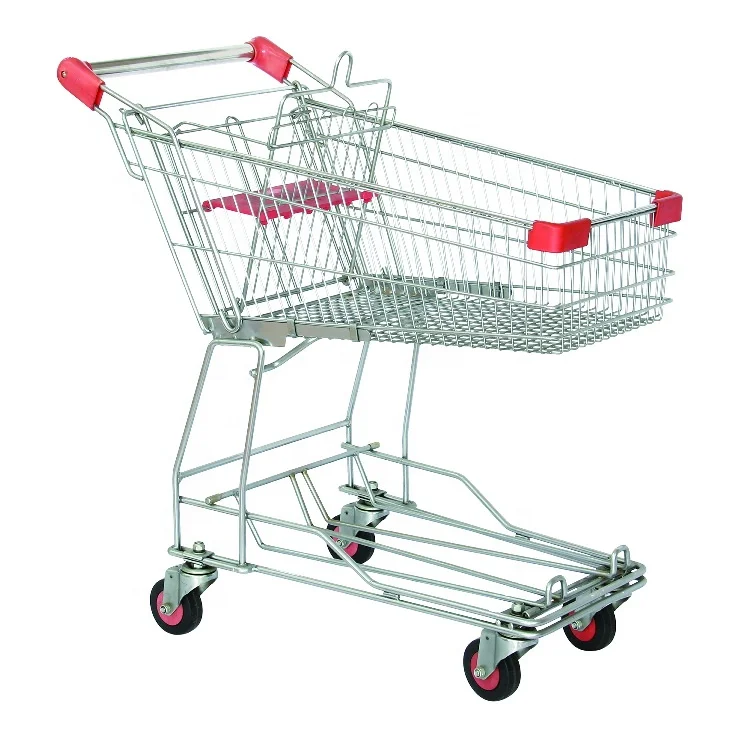 Japan Style 100 Litres Supermarket Shopping Cart Chrome Plated Steel with PU Castor Wheels