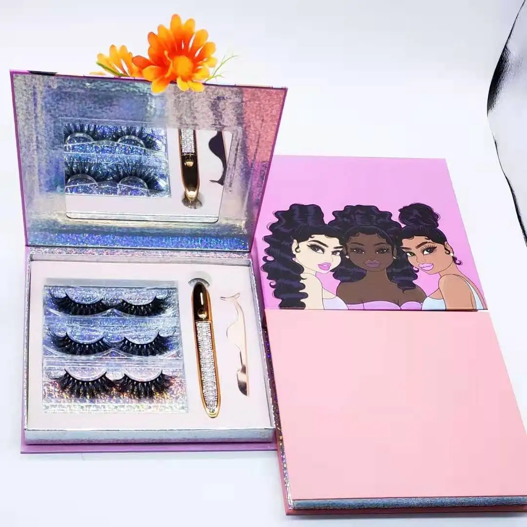 3 Pairs Eyelash Box Packaging with Tweezer Eyelash Vendor Customized Boxes Packaging Box Private label Wholesale