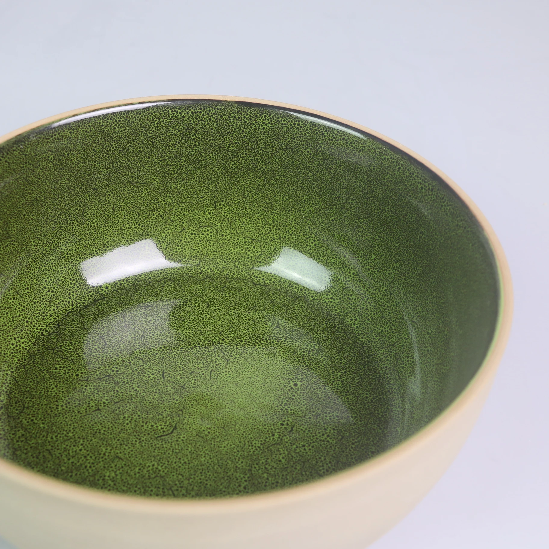 Creative round Ceramic Green with Black Point Large Salad Bowl Soup Bowl Dinnerware Sets for Restaurant Tableware in Europe