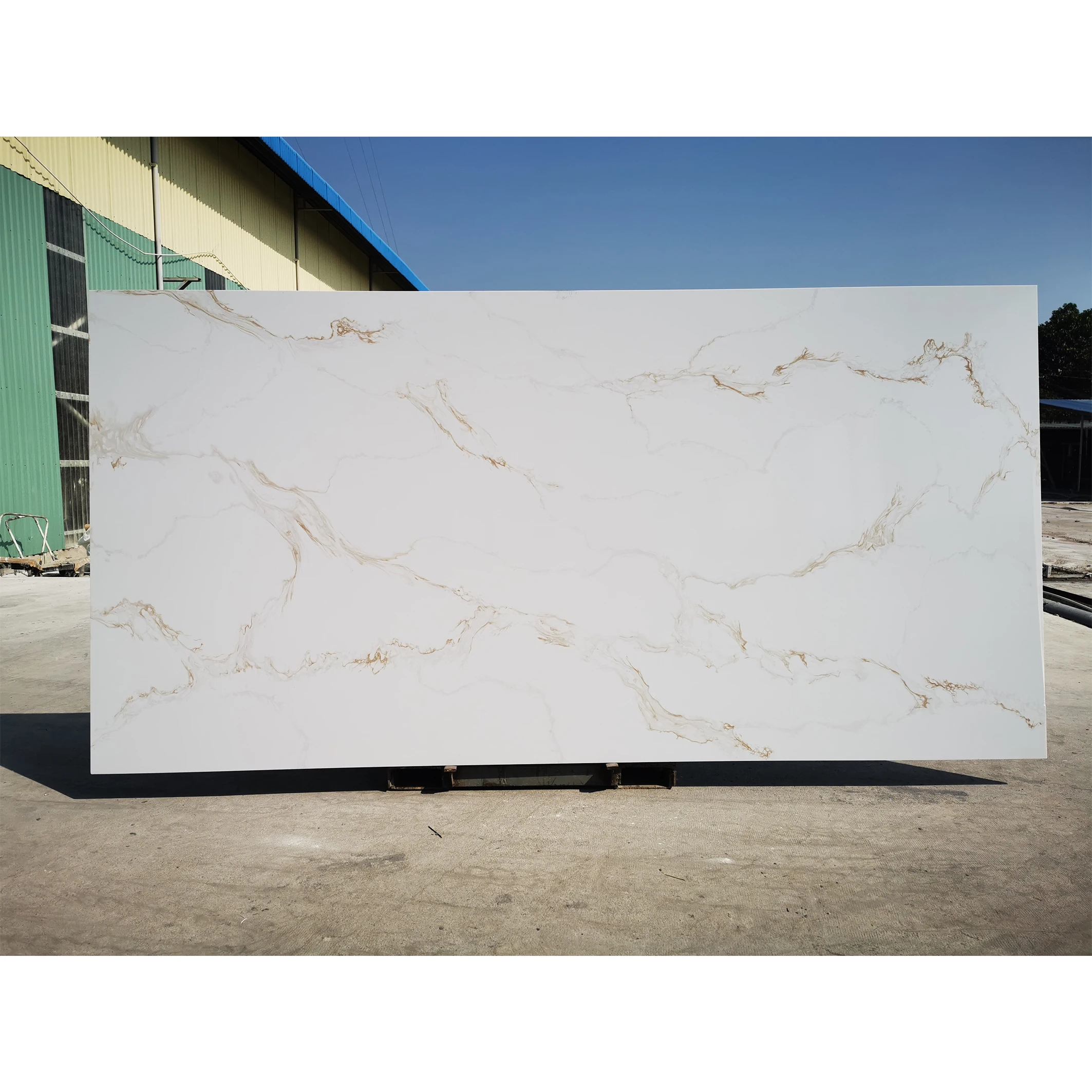 Wholesale Calacatta Laza Glossy Quartz Slab Artificial Engineer Quartz Stone for Kitchen Countertops