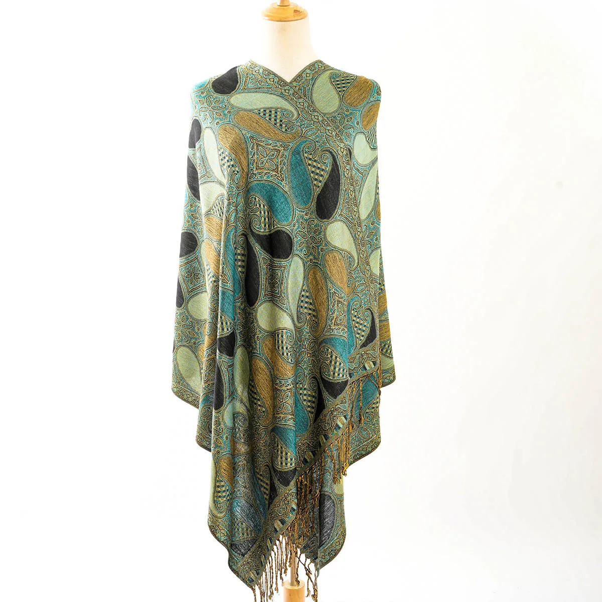 Bohomonde pashmina shawl with tassel Indian floral paisley cashmere scarf nepal poncho for women