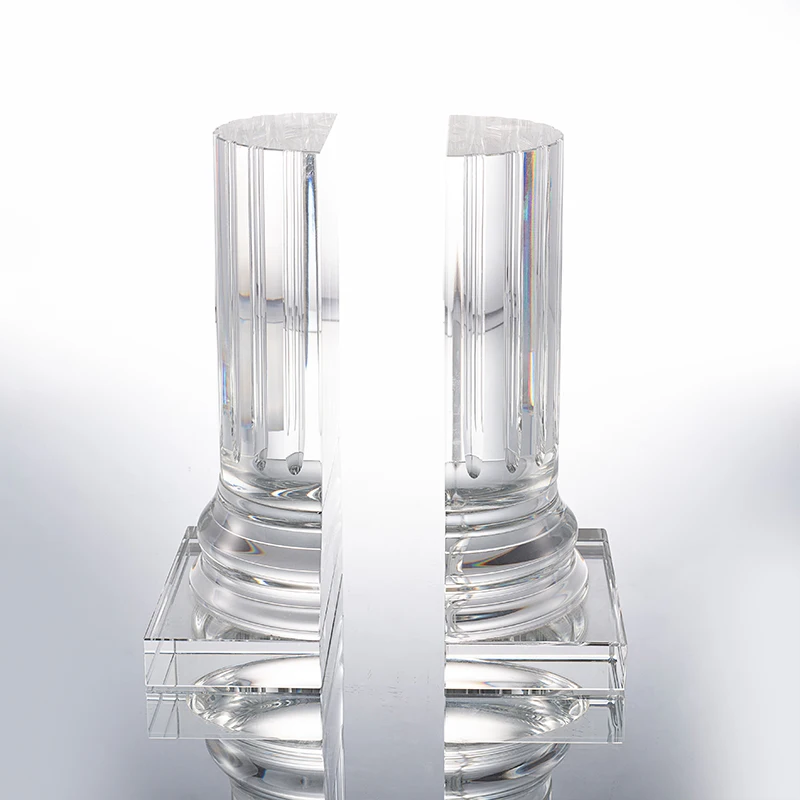 Unique crystal cylinder bookends set for home office bookshelves centerpieces customized shaped
