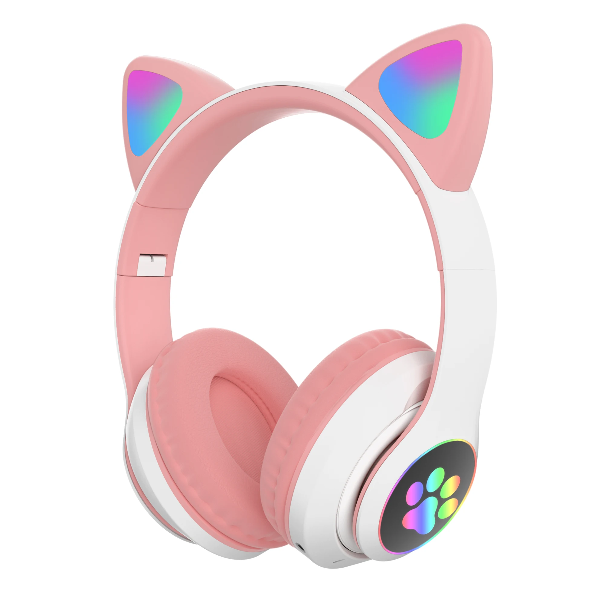 Cute Gaming Headset Earphones Kids Auriculares Inalambricos LED Foldable Over-ear Wireless Cat Ear Headphones for Girls Women