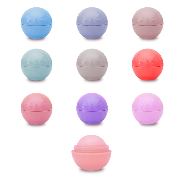 Custom Logo Vegan Organic Lip Care Moisturizing Chapstick Private Label Lip Cream Exfoliating Purple Round Ball Pink Lip Balm