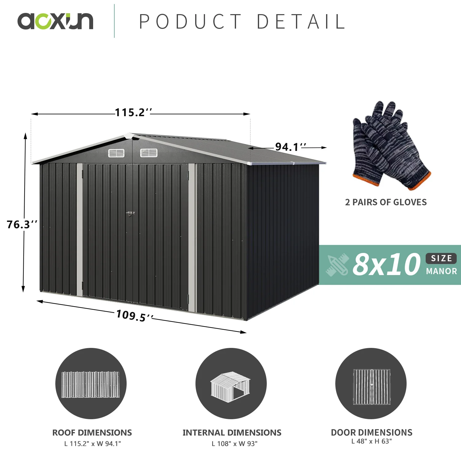 Outdoor Shed House with Double-Sliding-Door Metal Storage Garden Shed