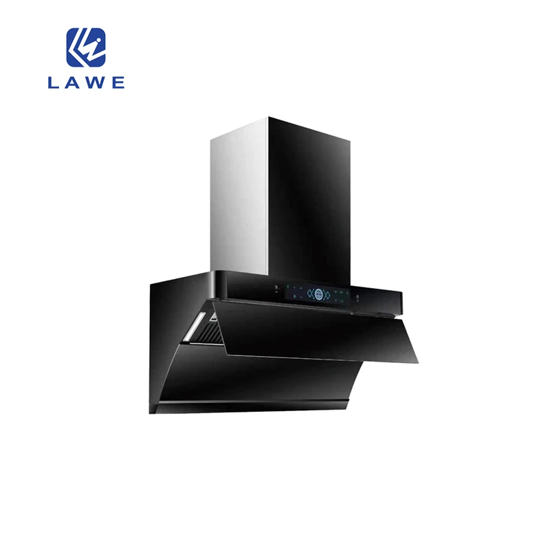 Lawe hot selling kitchen appliance commercial tempered glass7 shaped range kitchen exhausted chimney cooker hood