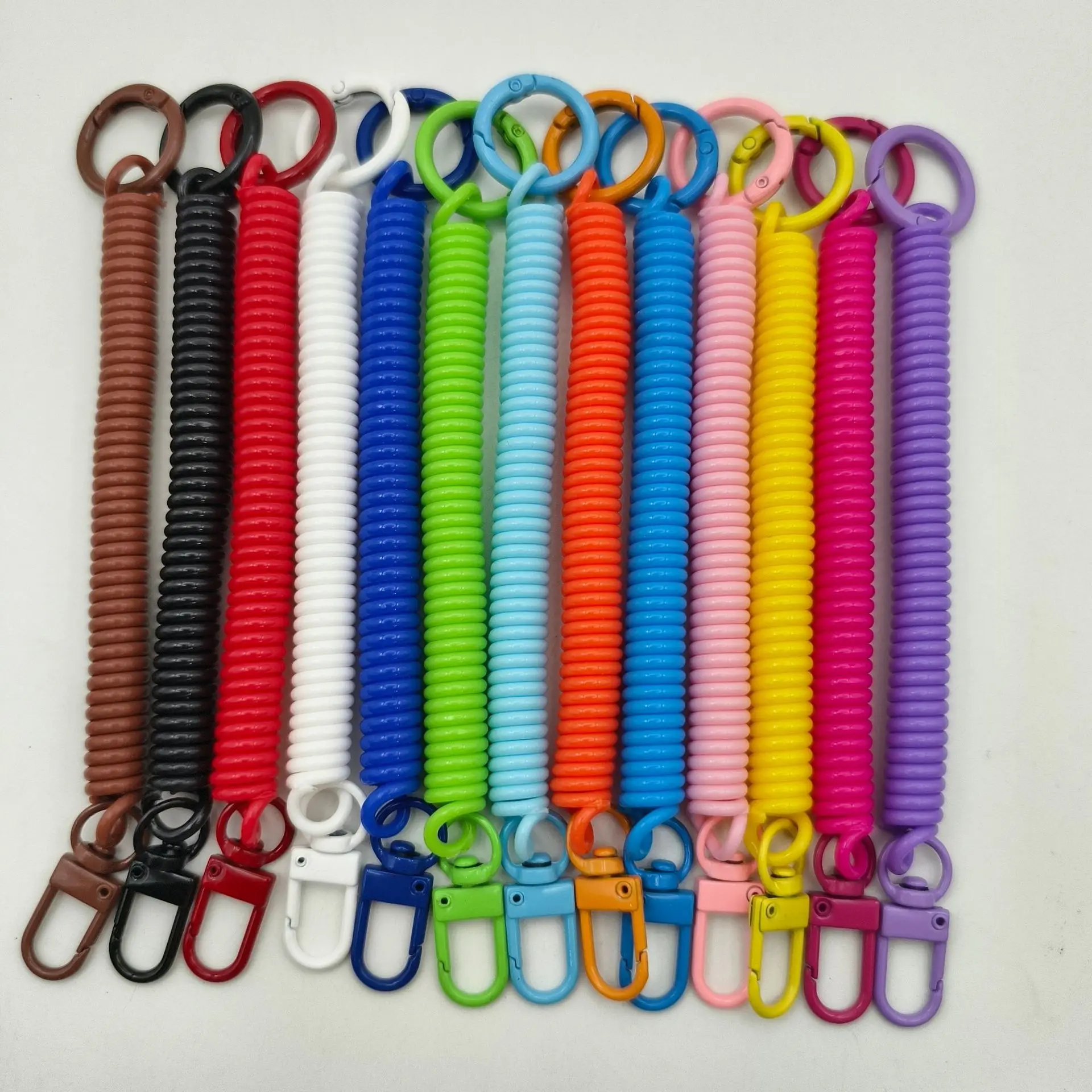 Custom Spiral Retractable Spring Coil Keychain Stretch Cord Safety Elastic Rope Key Ring with Lobster Clap