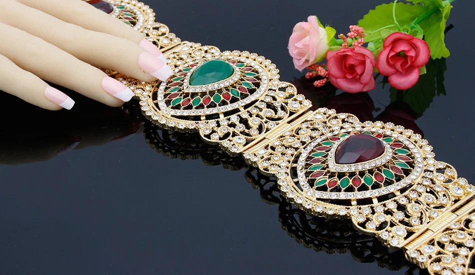 Rhinestone Gold Plated Waist Chain with Crystal Stone Moroccan Style