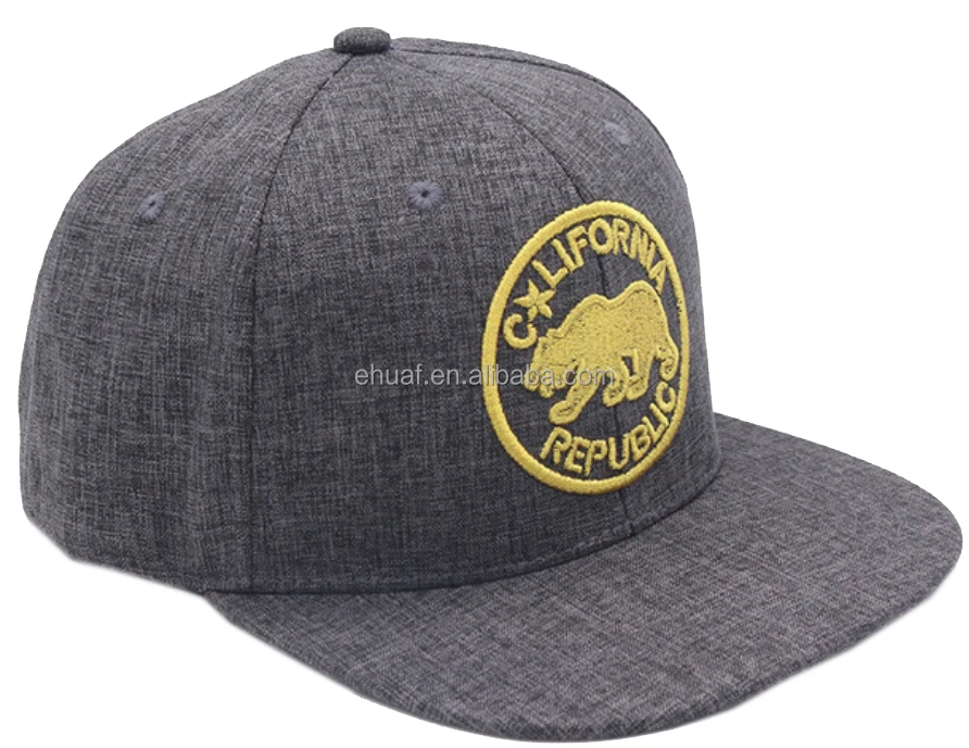 Mens Adult Grey California Republic Embroidery Flat Bill Hat Snapback Cap