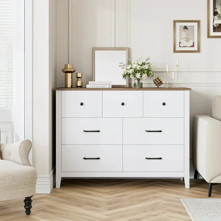 Modern Antique Small Tall Boy Vintage Industrial Metal White MDF Chest of Drawers Oak Solid Wood Classic Dresser Storage Cabinet