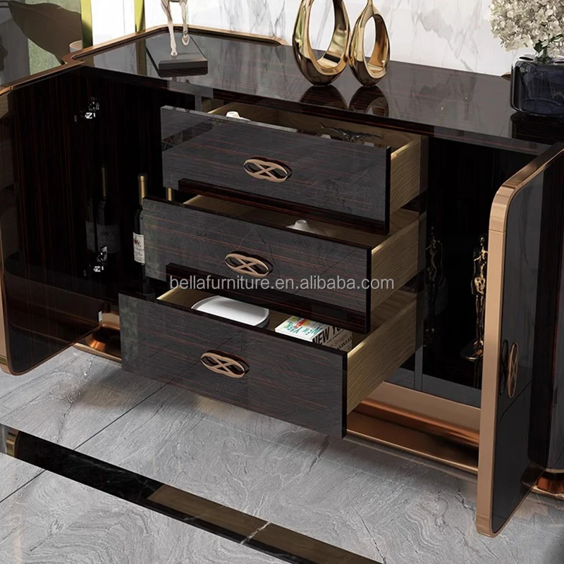 Luxury Modern Console Table with Marble Top Metal Wooden Sideboard Cabinet for Living and Dining Room Home and Hotel Furniture