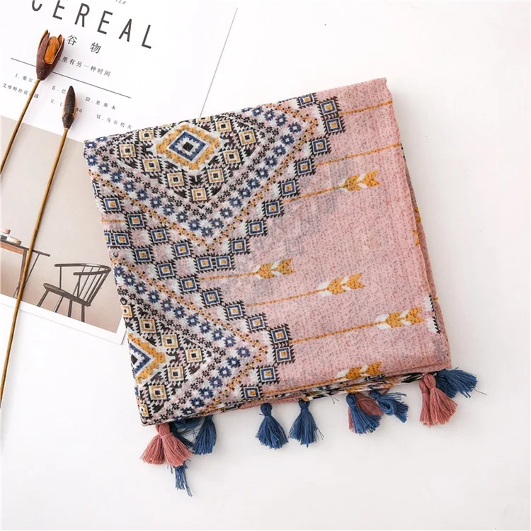 Fashion Scarf Factory China Wholesale Long Voile Printed Women Head Tassel Scarf