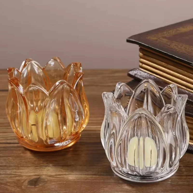 Vintage Romantic Mini Tulip Shape Candlestick Holder Clear Table Decoration for Home or Christmas Cute and Elegant