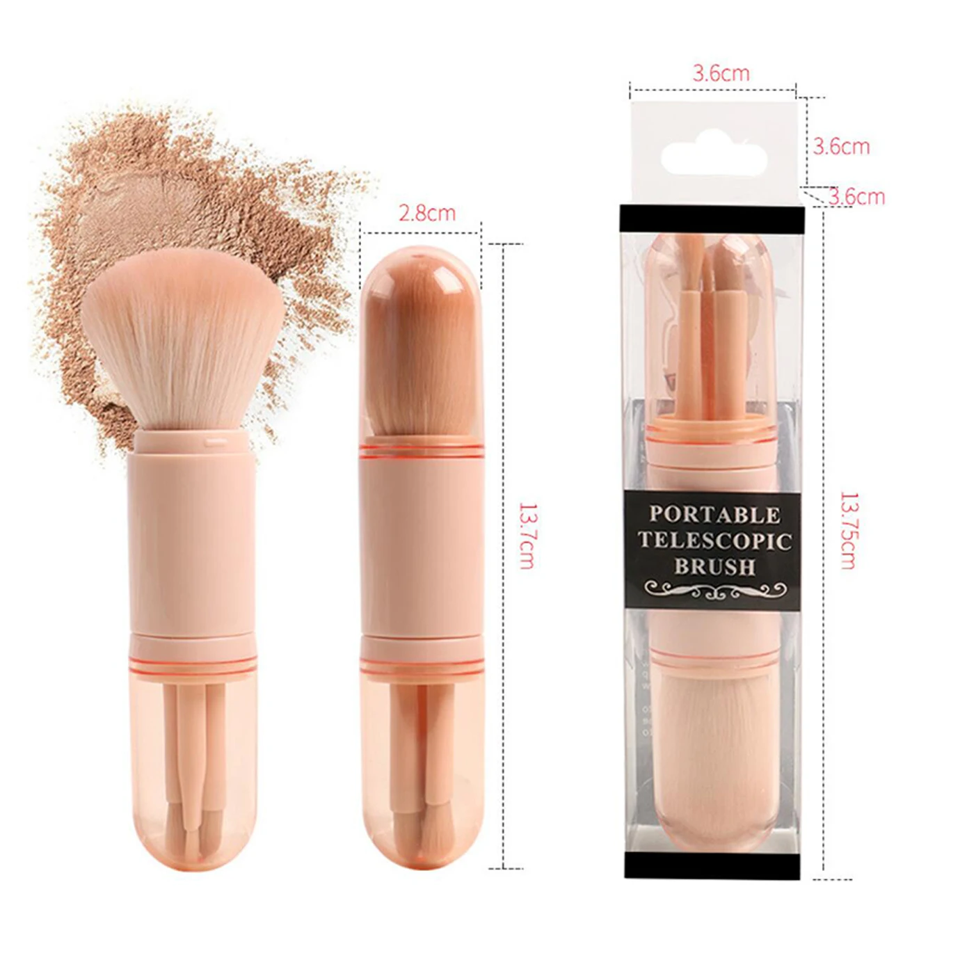 Makeup brush set in bulk, double sided makeup brush set, 4 pieces Travel Makeup Brush Set